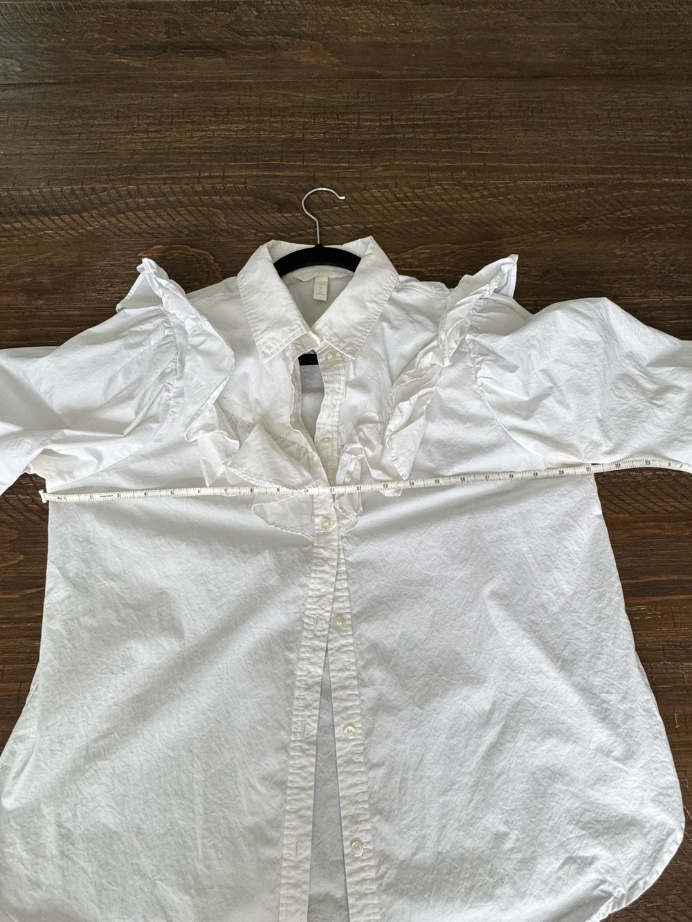 H&M 100% cotton White Ruffle-Detail Button Down Shirt - Picture 14 of 14
